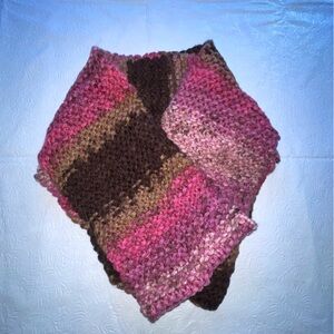 Handcrafted Pink and Brown Knit crocheted Infinity Scarf